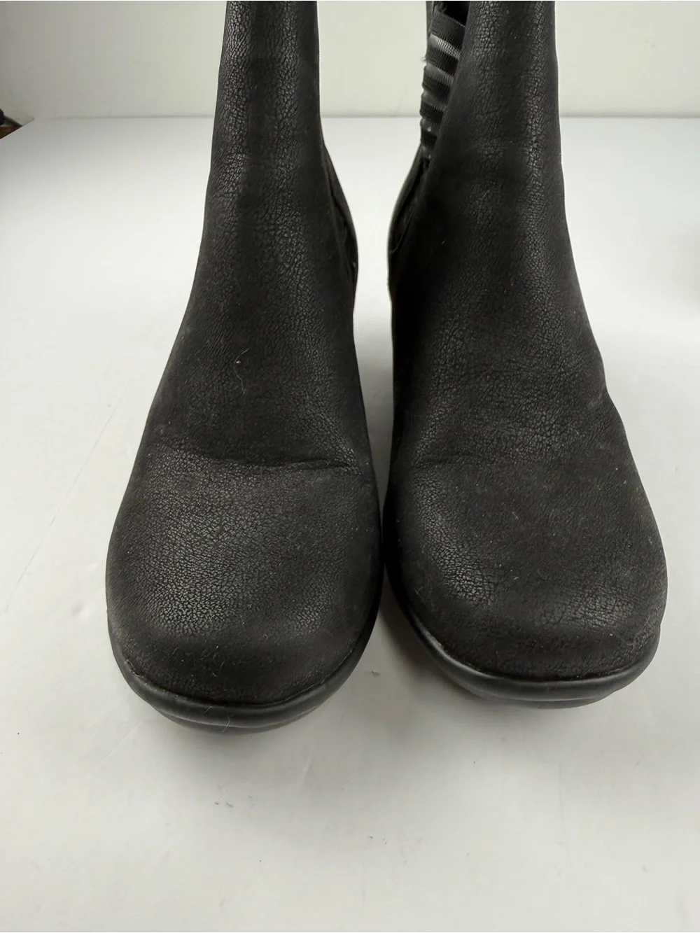 Skechers Womens 8.5 Rumblers Beam Me Up Black Microsuede Ankle Boot Wedge
